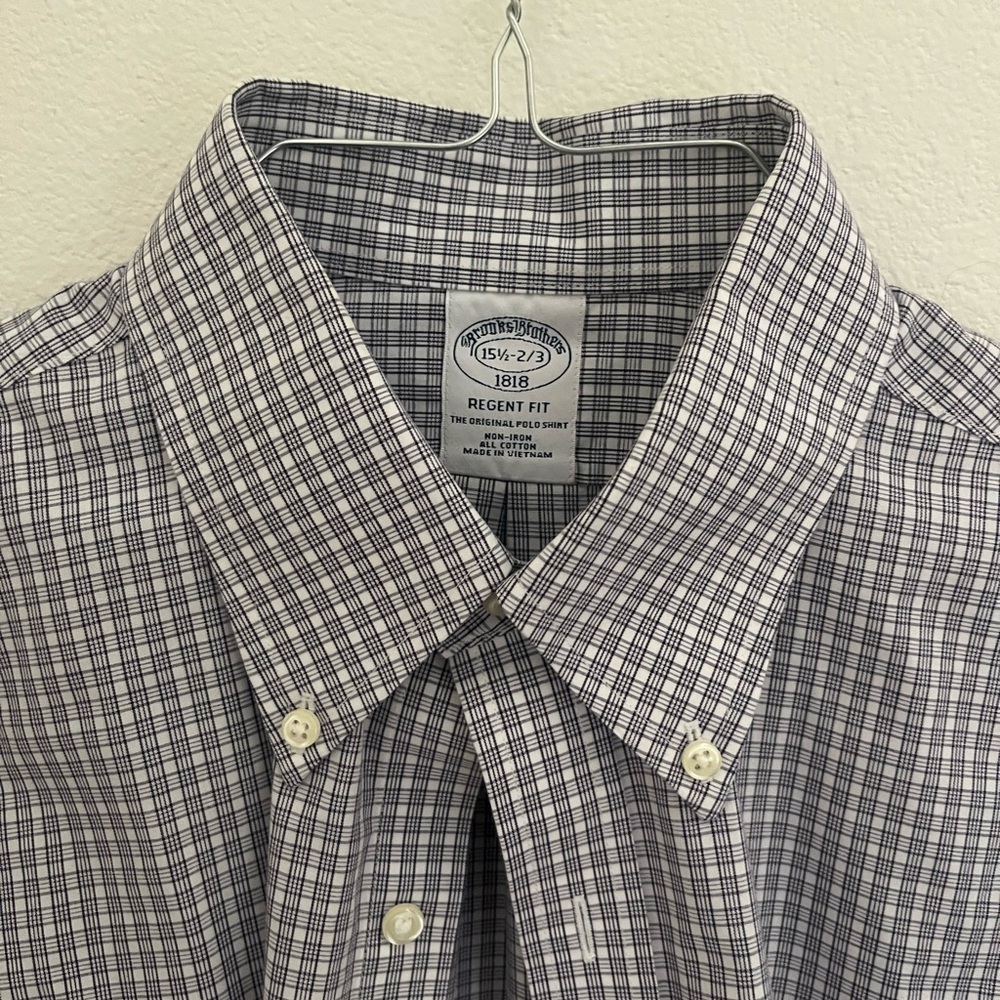 Brooks Brothers Men's Non-Iron Regent Fit Navy Plaid Dress Shirt 15.5-32/33